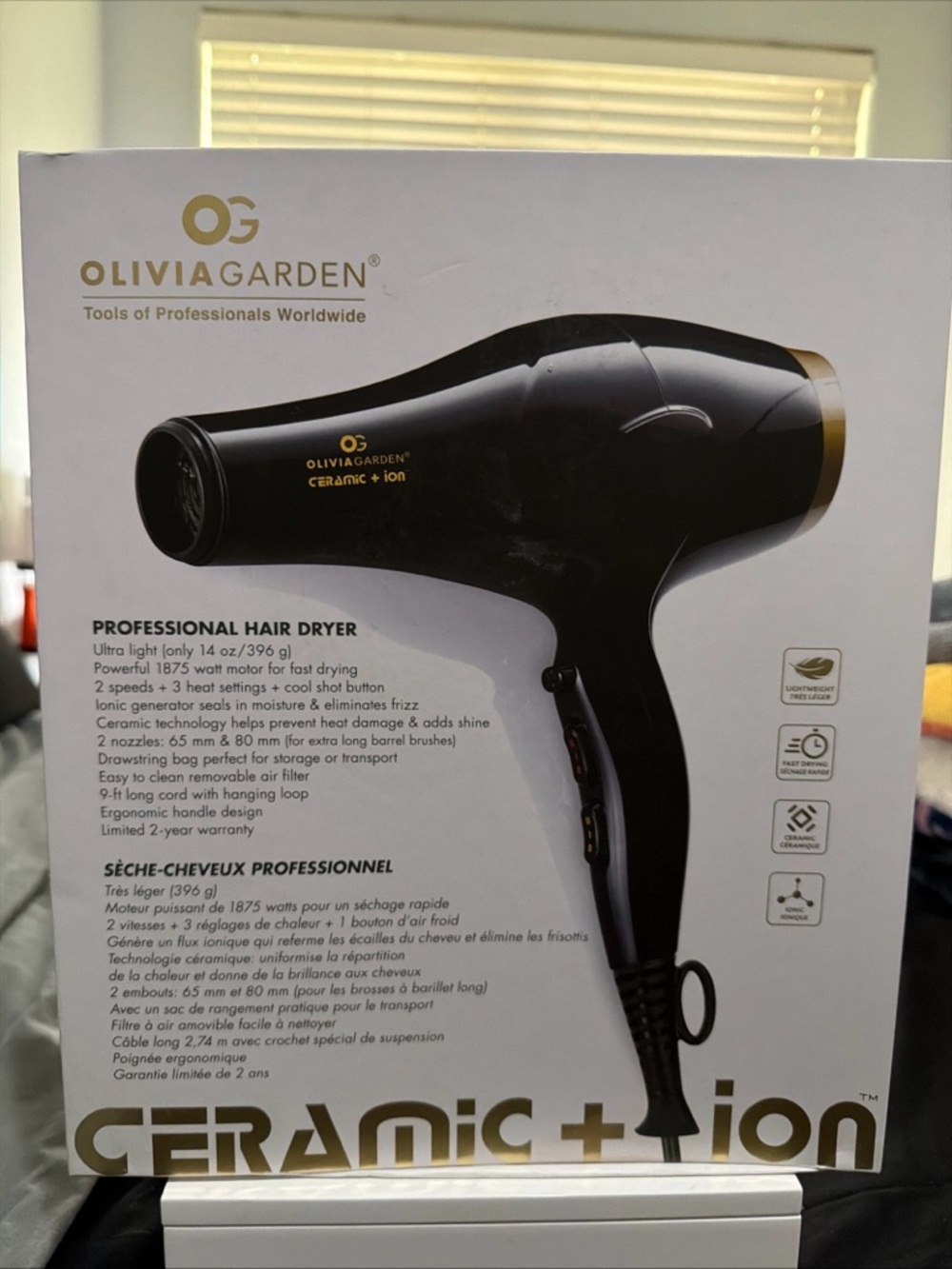 Olivia garden Professional Ceramic + Ion Hair Dryer - Black/Gold new